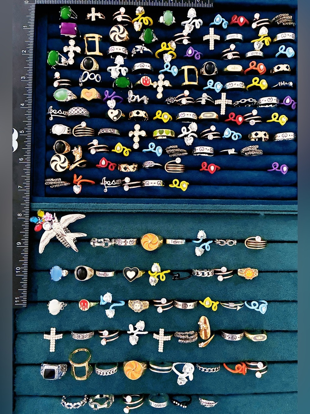 150Pcs Mixed Rings Bulk Lot Cross Heart Crystal Enamel Jewelry